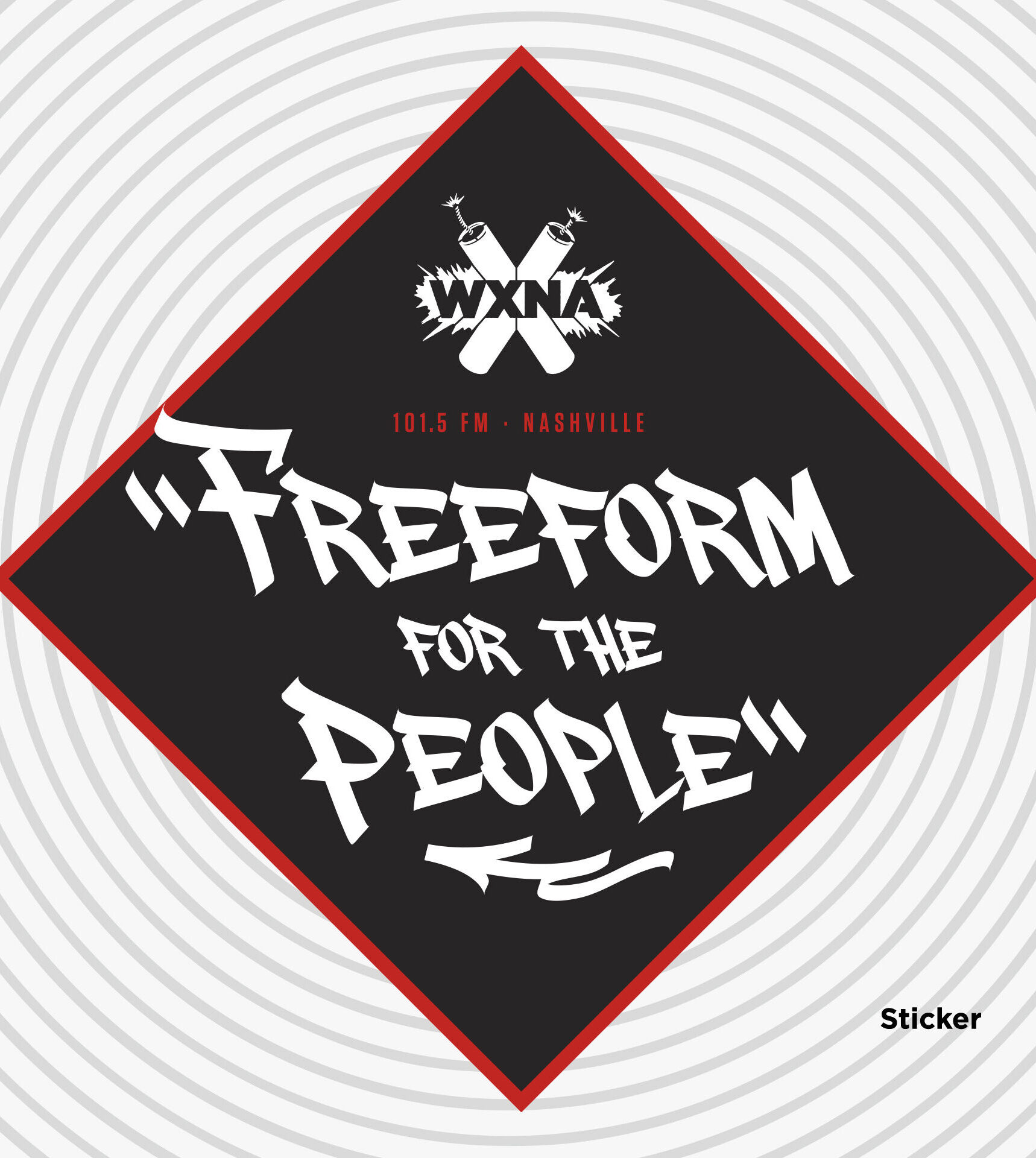 "Freeform for the People" WXNA Membership Sticker for Winter 2024