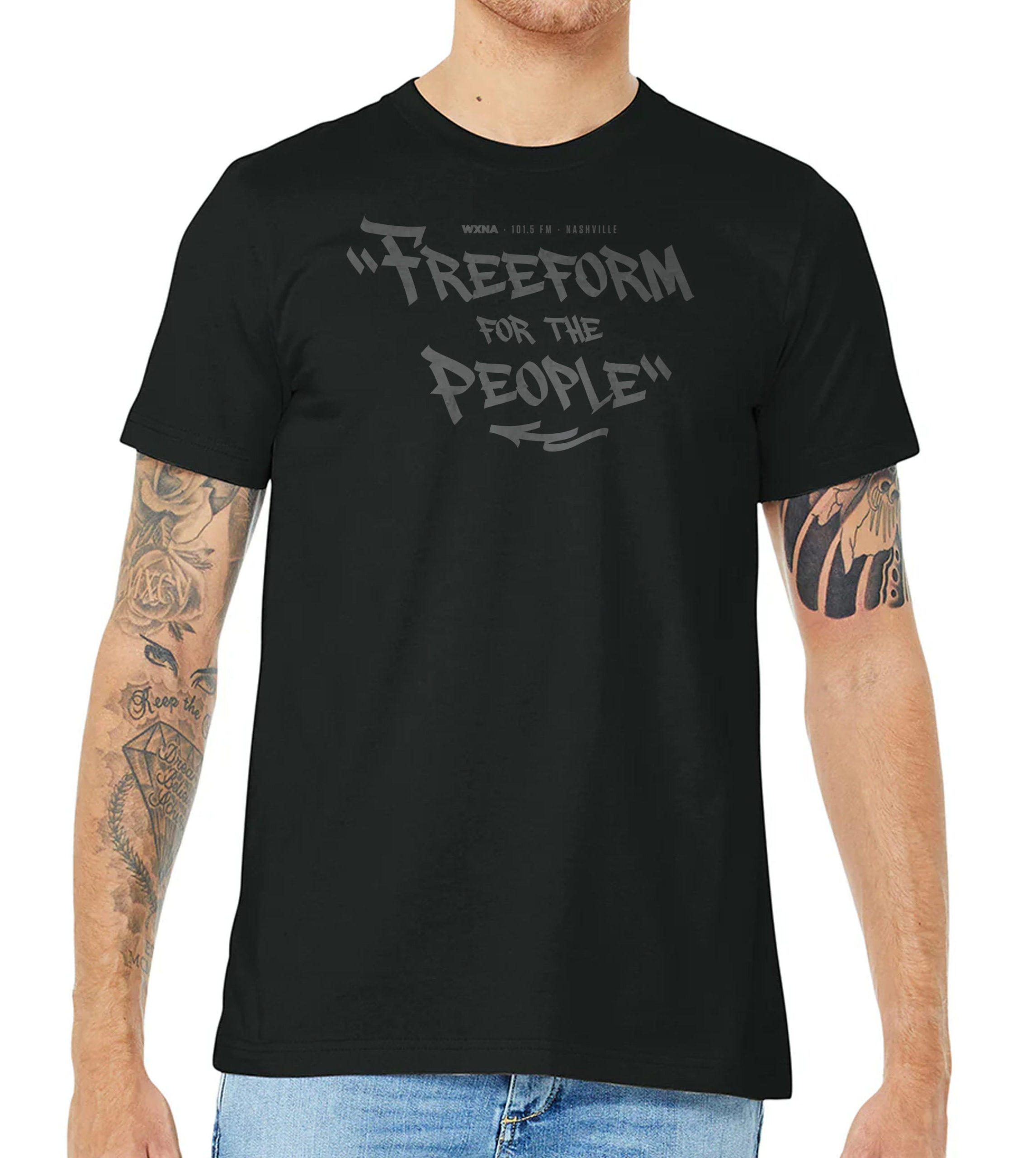 Winter 2024 Members T-Shirt with the phrase "Freeform for the People" across the front.